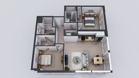 Floor plan for 2 beds, 2 baths, 1073 sqft
